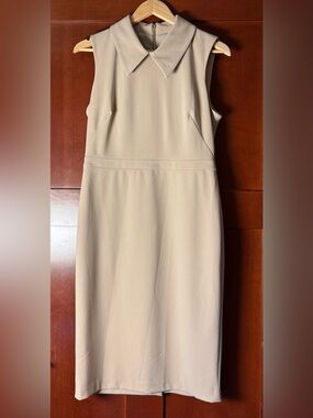Calvin Klein Beige Sleeveless Collared Midi Sheath Dress Size 12